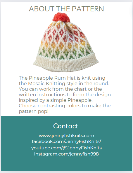 Pineapple Rum Hat Knitting Pattern Digital Download PDF